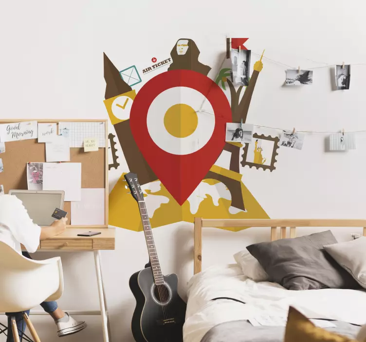 Destination Map Point Wall Sticker - TenStickers