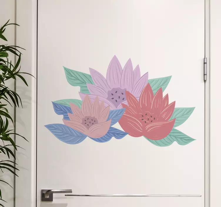 Door sticker lotus blossom arrangement - TenStickers