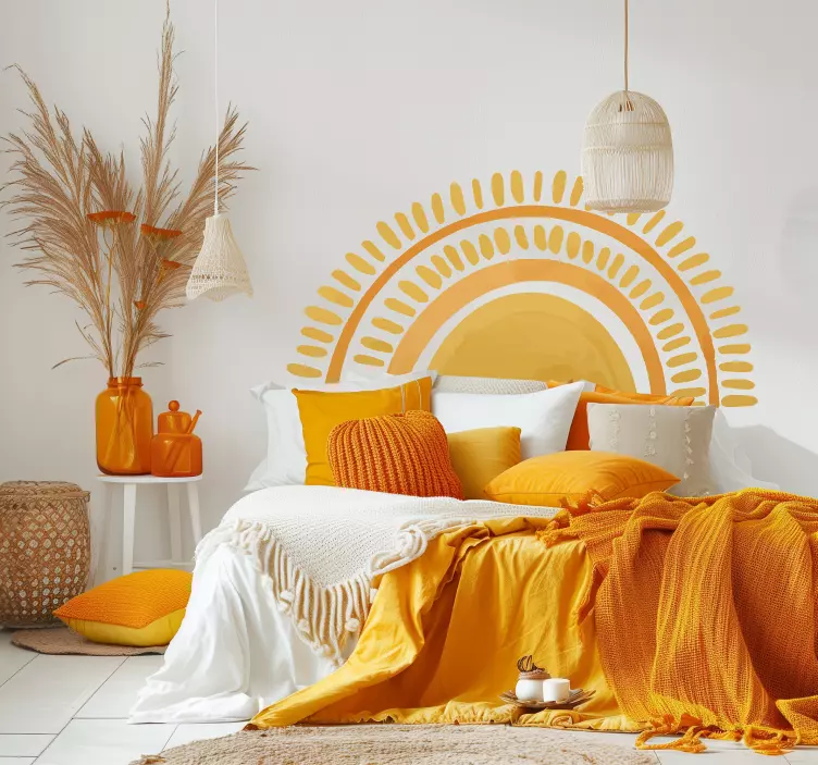 Drawn yellow sun wall sticker for bedroom - TenStickers