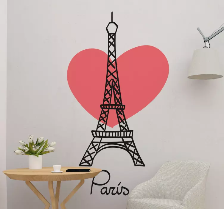 Eiffel tower with little heart Paris sticker - TenStickers