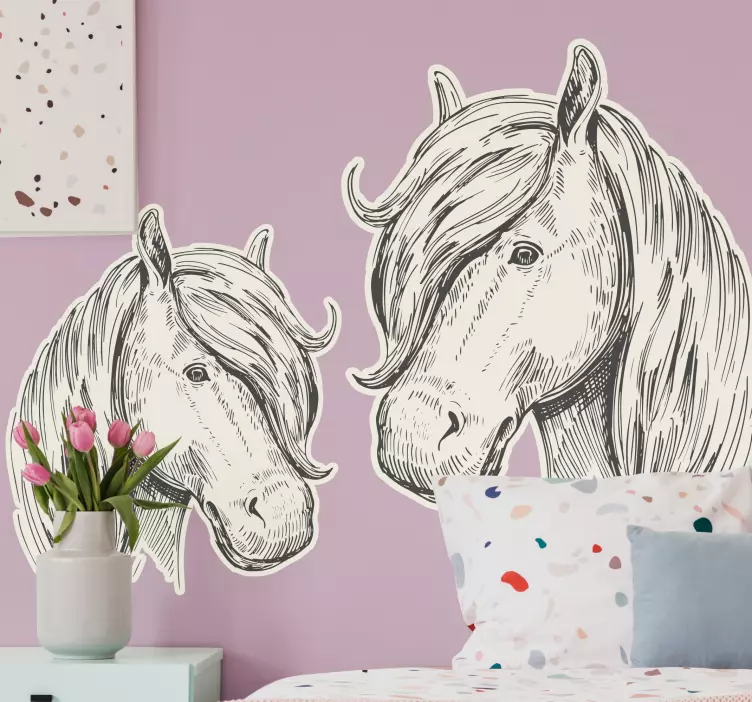 Elegant Horse Heads farm animal wall sticker - TenStickers