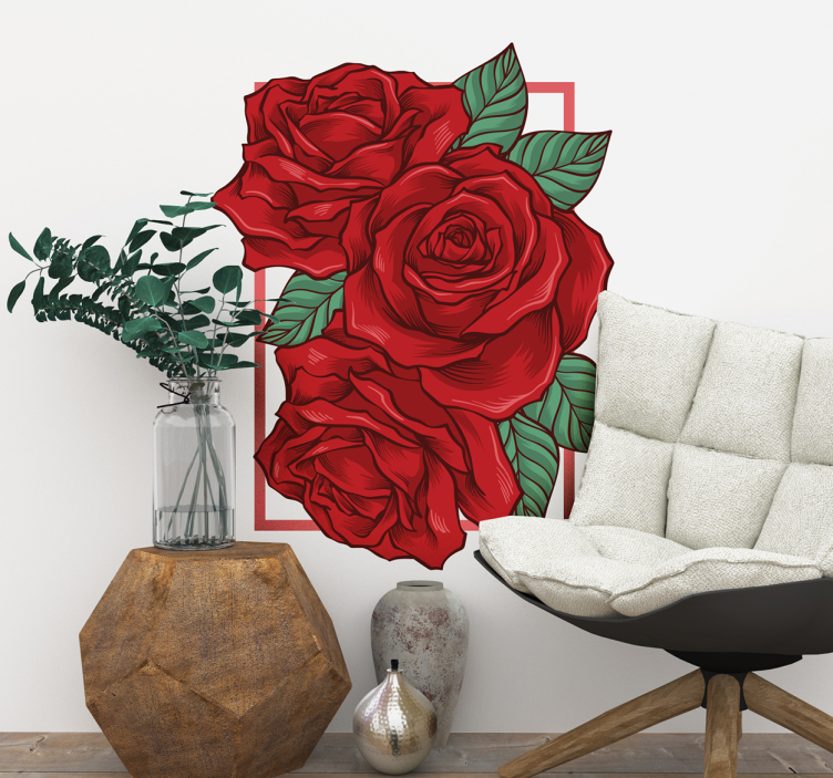 Elegant red roses living room wall sticker - TenStickers