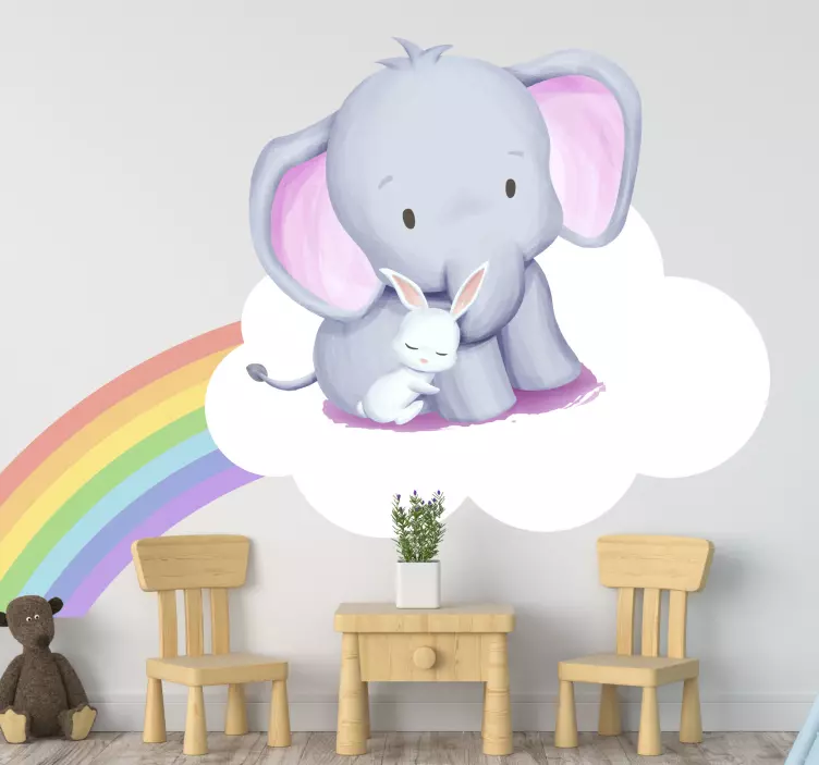 Elephant and rabbit on rainbow sticker - TenStickers