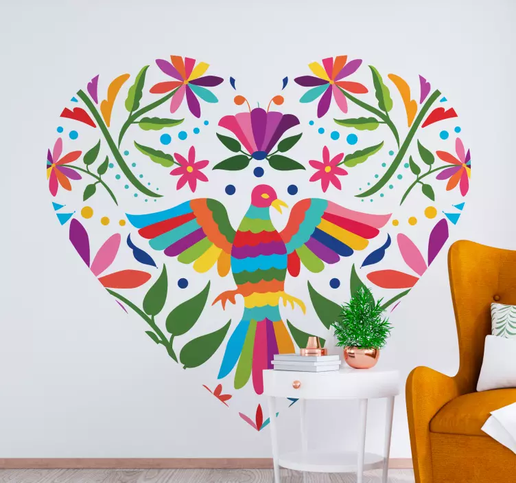 Farm animal wall sticker colorful heart bird - TenStickers