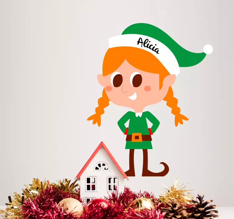 Female Elf Customisable Christmas Sticker - TenStickers