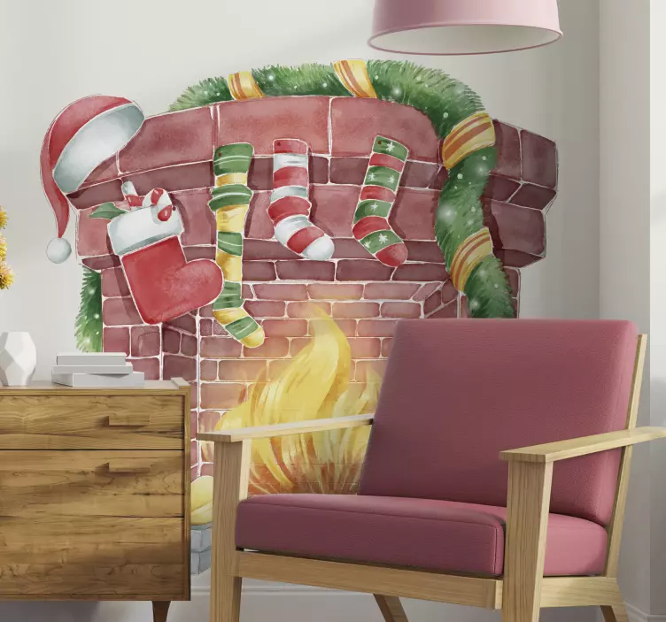 Festive fireplace scene holiday sticker - TenStickers