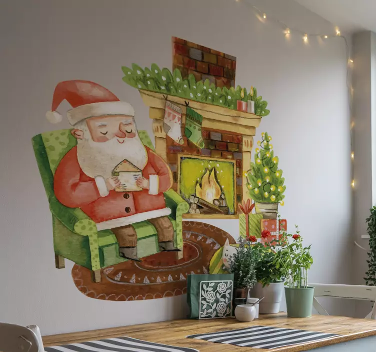 Fireplace Father Christmas decals sticker - TenStickers