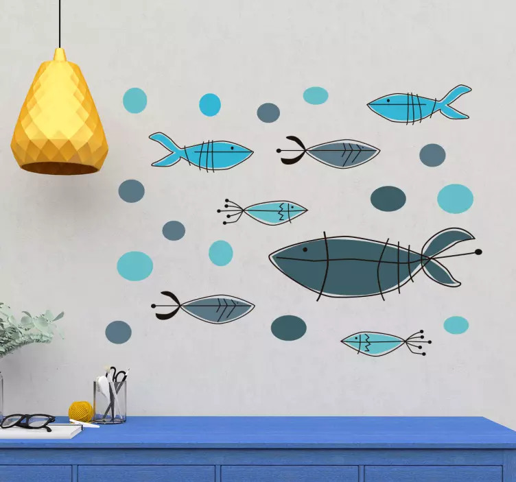 Fish fish wall vinyl sticker - TenStickers