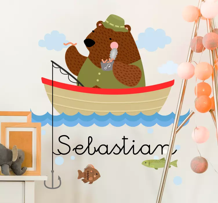 Fishing Bear Character pet wall art - TenStickers