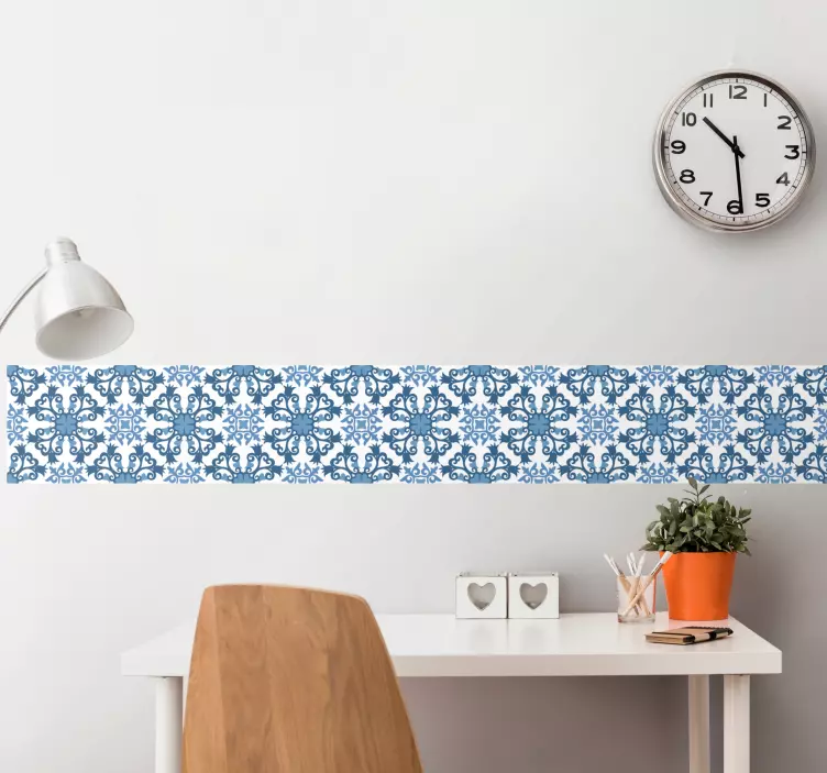 Floral blue and grey portuguese tiles decal - TenStickers