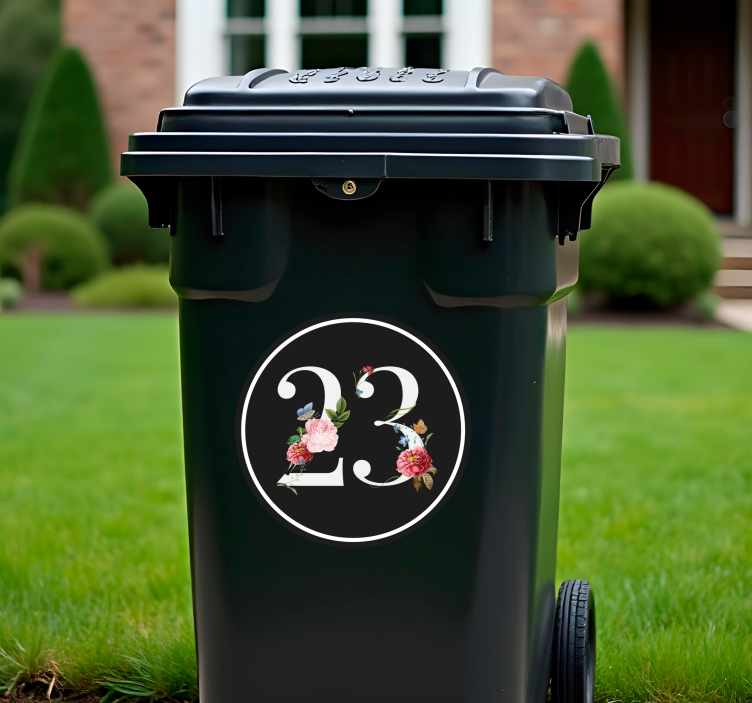 Floral number label recycling decal for bin - TenStickers