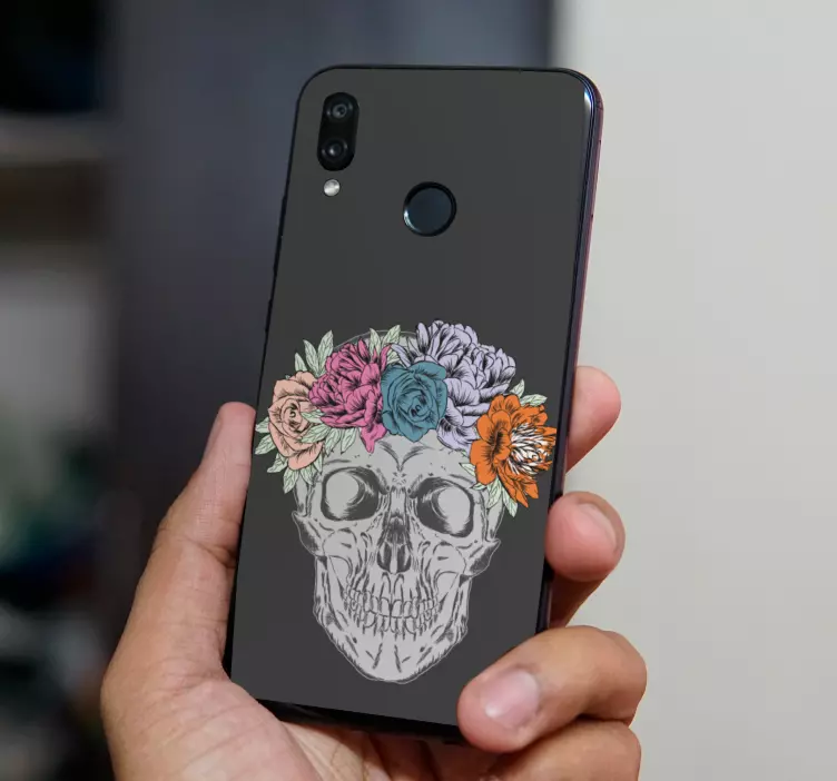 Floral Skull Motif huawei sticker - TenStickers