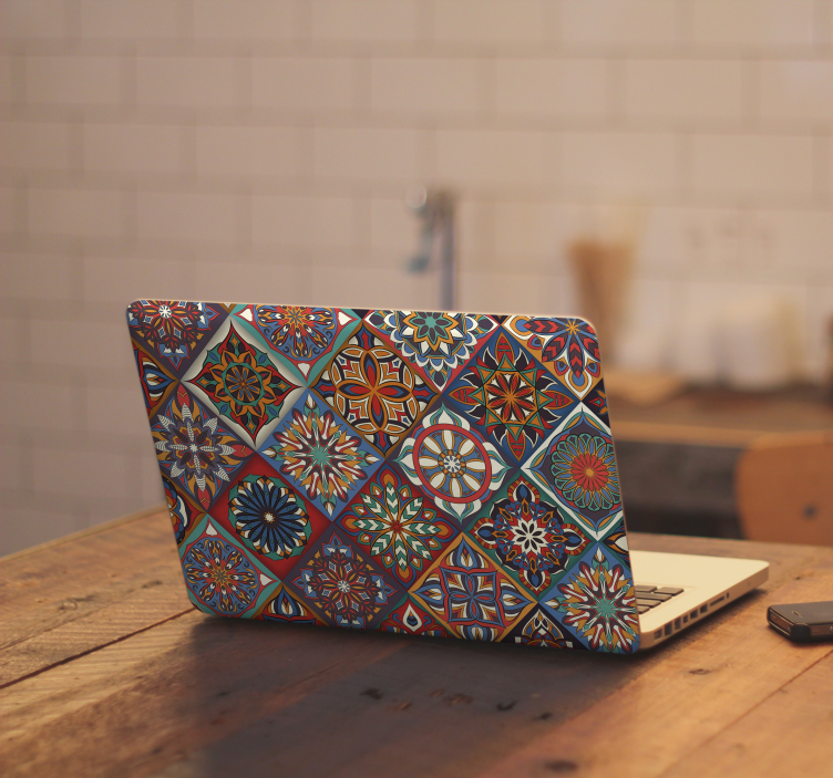 Floral tile pattern laptop sticker - TenStickers