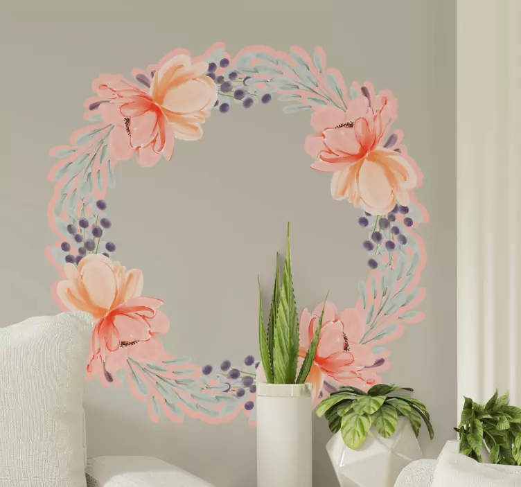 Floral Wreath Design decoration wall sticker - TenStickers