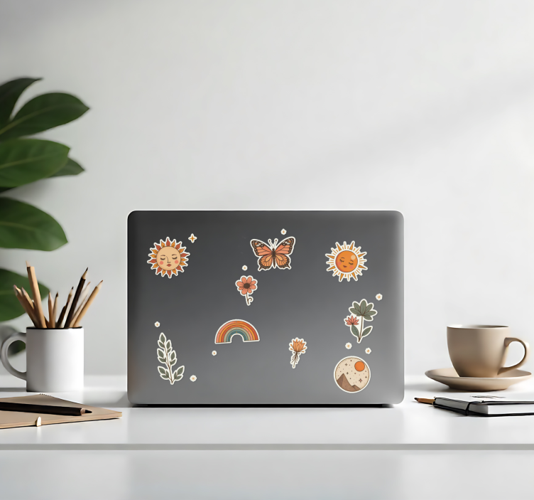 Floral and sun decal collection Laptop sticker - TenStickers