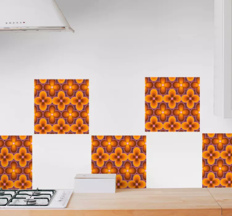 Flower retro groovy pattern tile decal - TenStickers