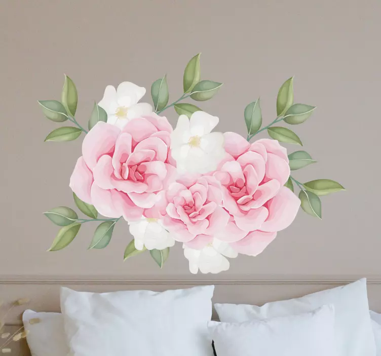 Flower wall sticker pink rose arrangement - TenStickers