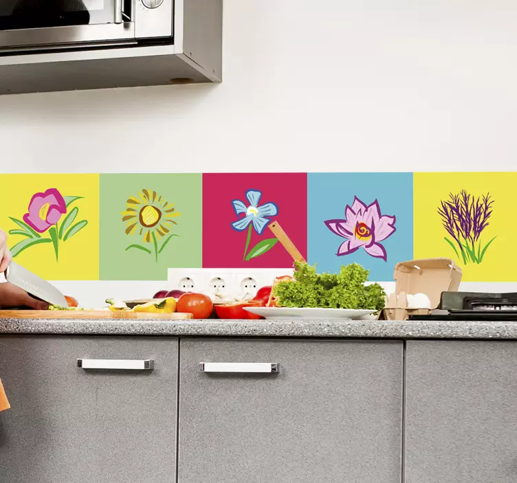 Flowers tile vinyl sticker - TenStickers