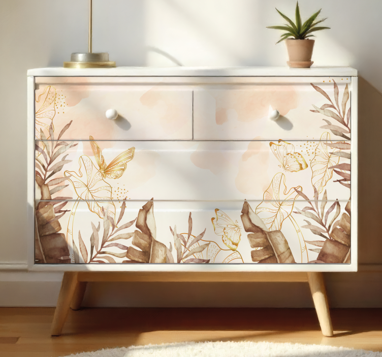Furniture sticker with golden tropical design - TenStickers