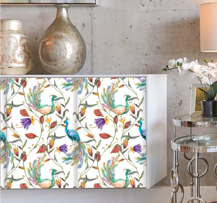 Garden flowers with little bird furniture decal - TenStickers