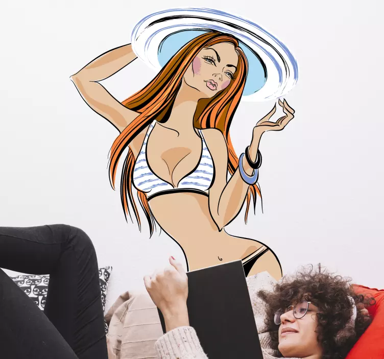 girl is stripy bikini Adult Sticker - TenStickers