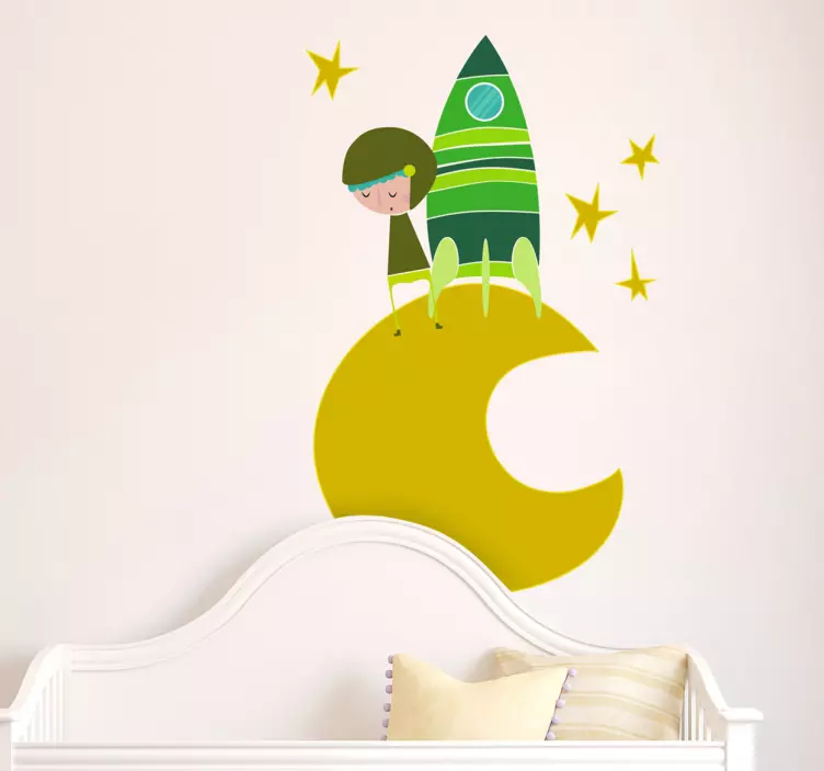 Green Moon Astronaut Wall Sticker - TenStickers