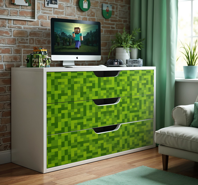 Green squarred gaming design furniture sticker - TenStickers