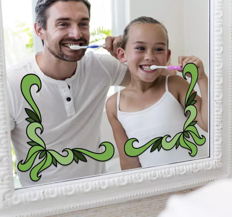 Green ornamental flower frame  mirror sticker - TenStickers