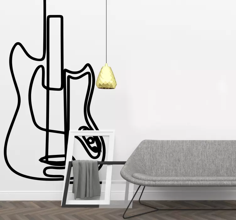 Guitar Line Art music wall sticker - TenStickers