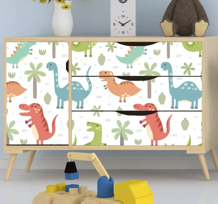 Happy dinosaur kallax furniture decal - TenStickers