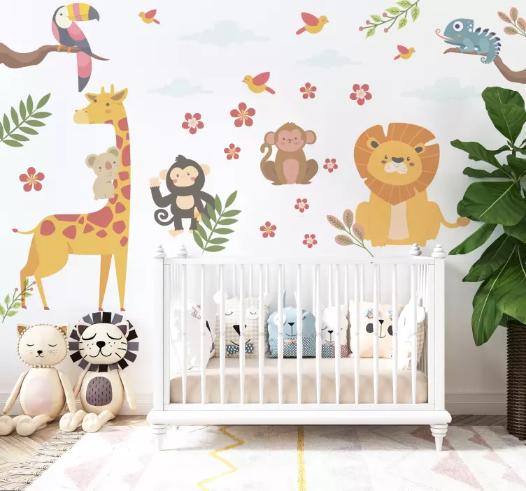 Happy jungle animals illustration Children's wall sticker - TenStickers