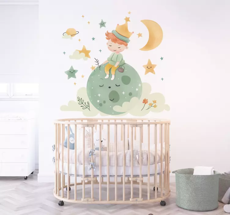 Happy kid on the moon children's room wall sticker - TenStickers