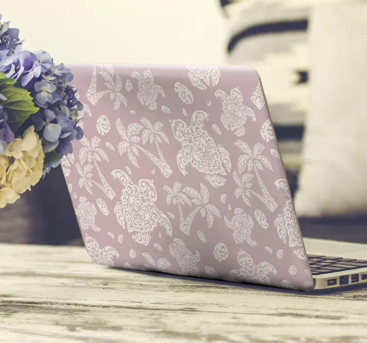 Hawaian Turtle and palm Pattern laptop sticker - TenStickers