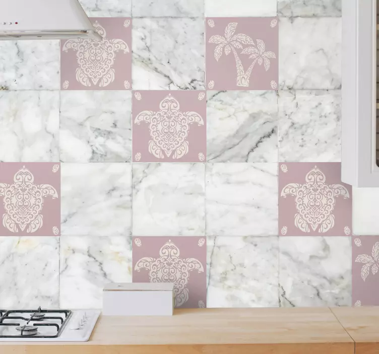 Hawaian turtle and palm pattern tile decal - TenStickers