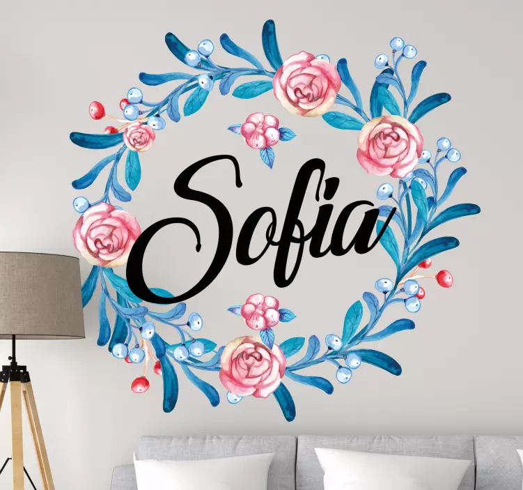 Home wall sticker personalized floral wreath - TenStickers