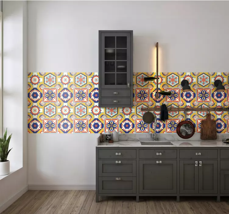 Ornamental vintage floral pattern kitchen tile sticker - TenStickers