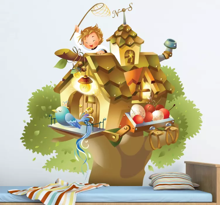 Kids Bird Tree House Wall Sticker - TenStickers