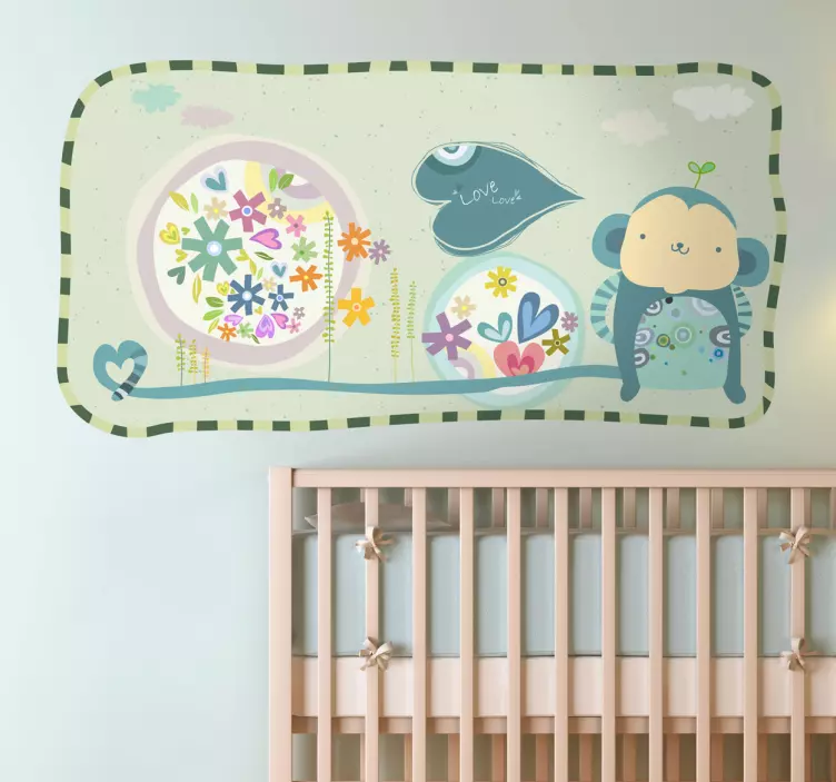 Kids Monkey Wall Mural Frame - TenStickers