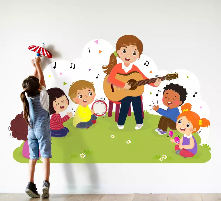 kids on a yellow background children sticker - TenStickers