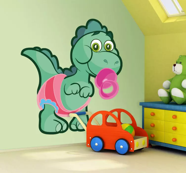 Kids Stickers Baby Green Dinosaur - TenStickers