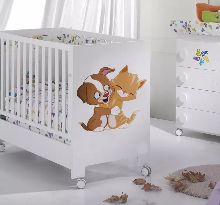 Kids Stickers Hugging Cat & Dog - TenStickers