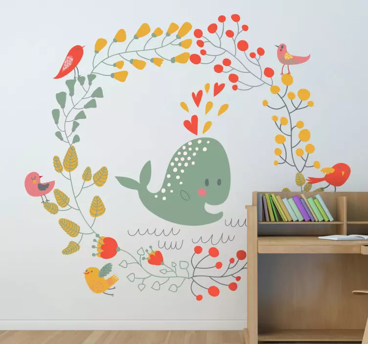 Kids Whale & Birds Wall Sticker - TenStickers