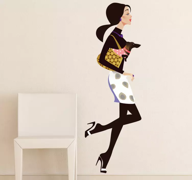 Lady and Little Dog Shopping Decal - TenStickers