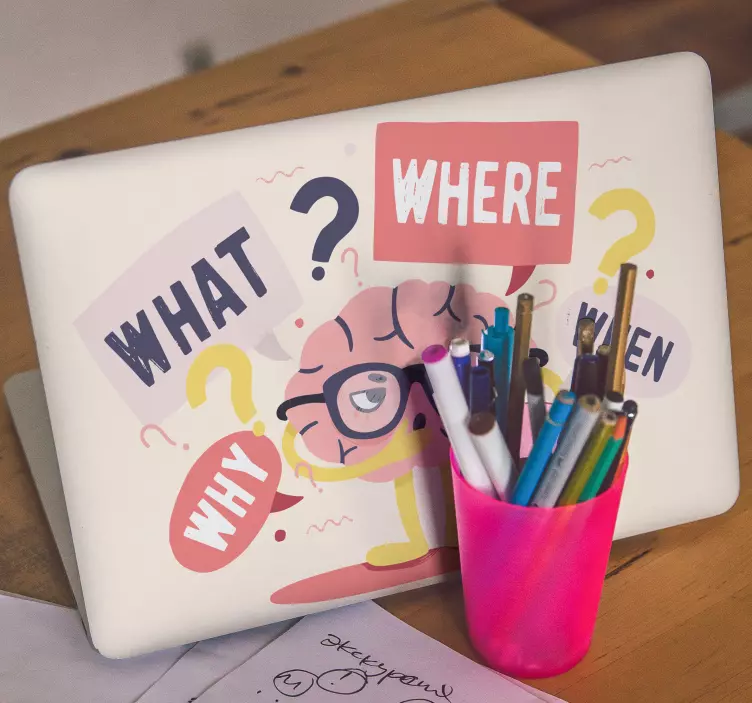 Laptop skin with curious brain characters - TenStickers