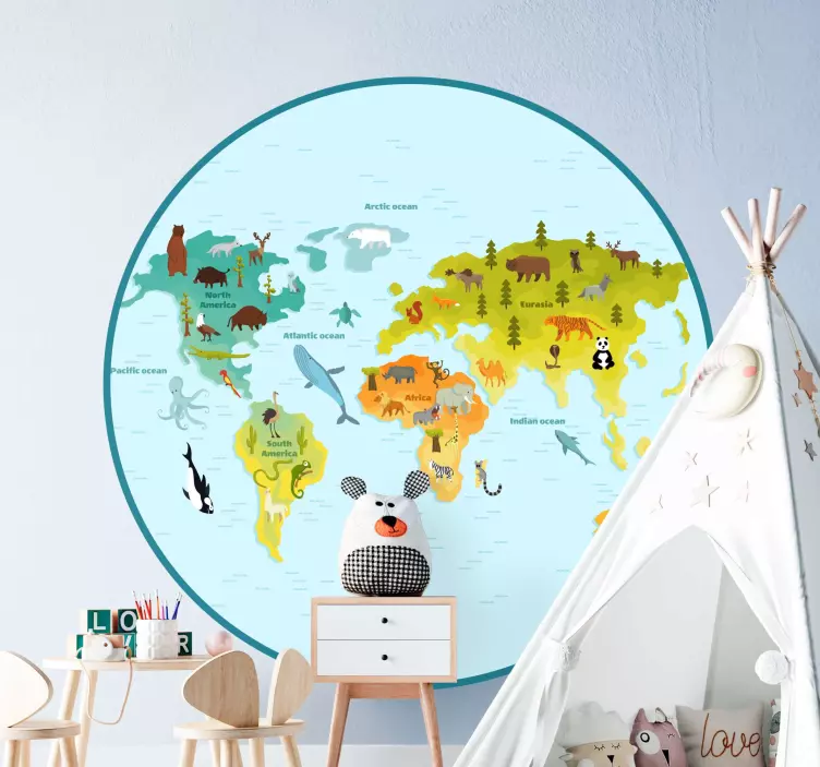 Lively Worldwide Map animal sticker - TenStickers