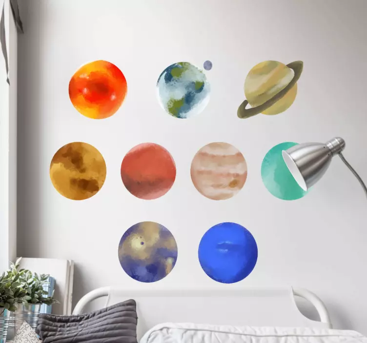 Location sticker planets watercolor set - TenStickers