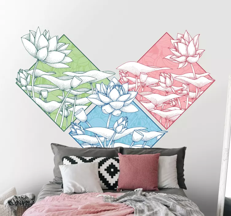 Lotus scene set flower wall sticker - TenStickers