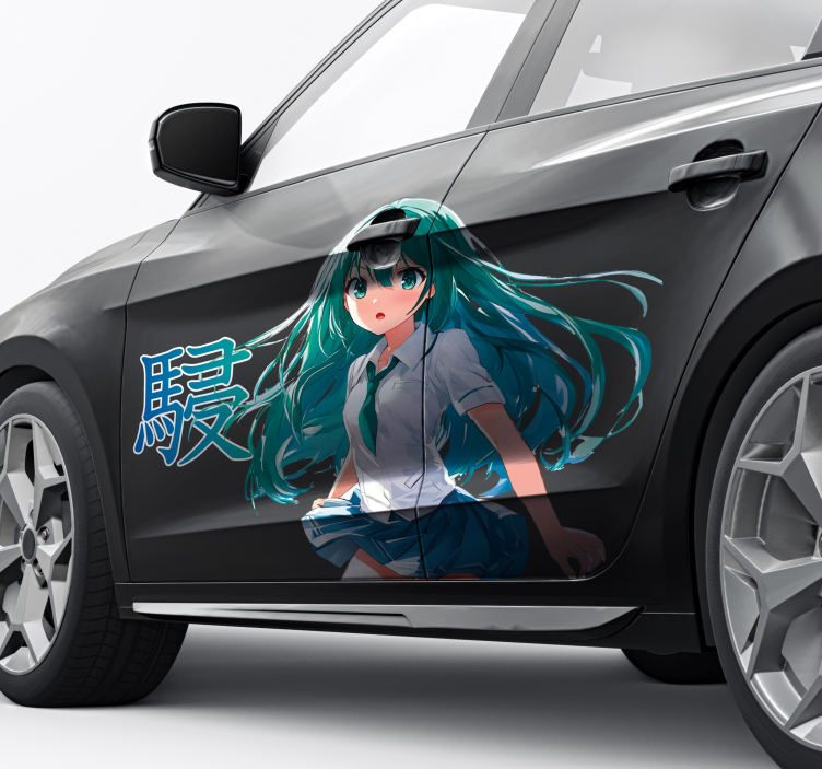 Manga girl with green hair car sticker - TenStickers