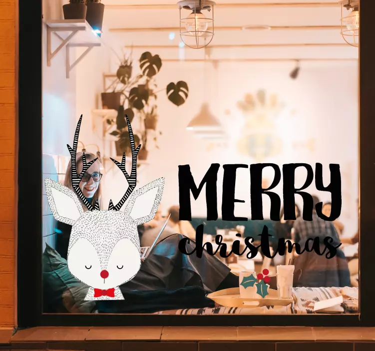 Merry christsmas with reindeer window sticker - TenStickers
