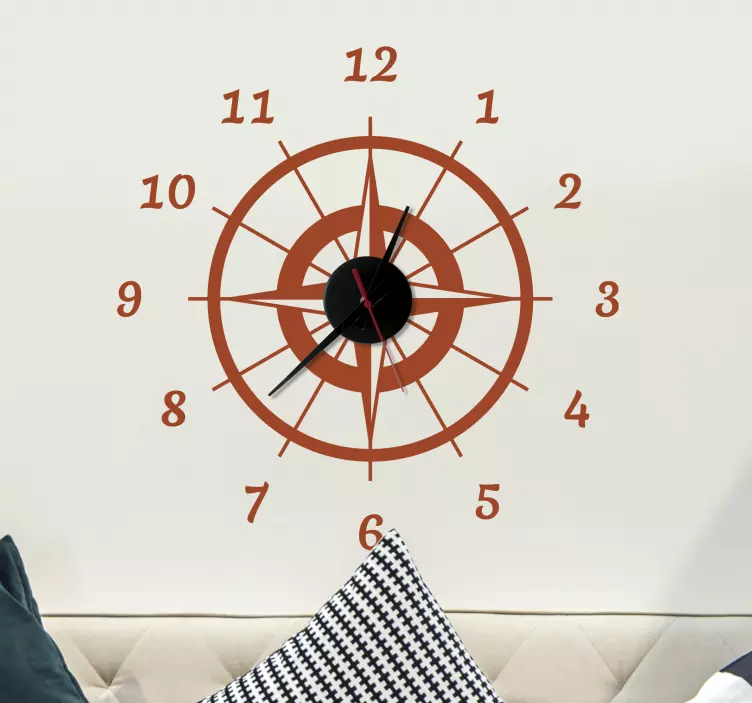 Modern Compass Clock Sticker - TenStickers
